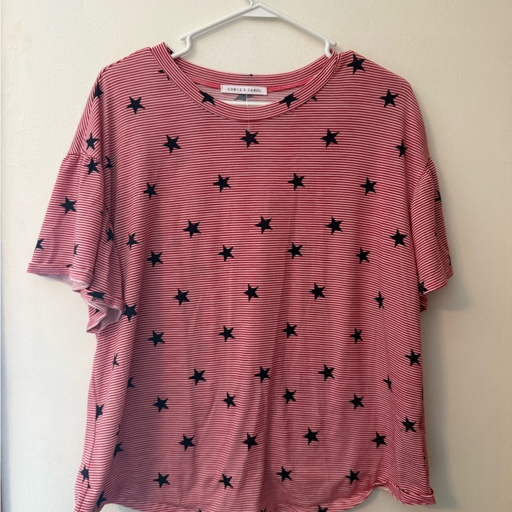 Red White and Blue Star Print Women's Top
